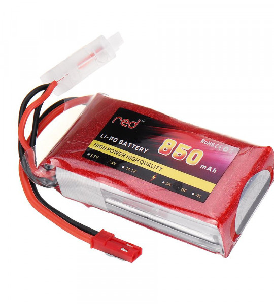 Red 7.4V 850mAh 3S 25C JST Plug Lipo Battery