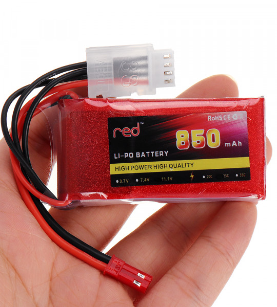 Red 7.4V 850mAh 3S 25C JST Plug Lipo Battery