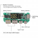 Led Dual Usb 5V 2.4A Type-C/Micro/Lightning Usb Power Bank 18650 Charger Board