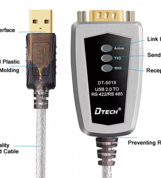DTECH DT-5019 USB To RS485/422 Industrial Converter Serial Line Communication Adapter(1.2m)