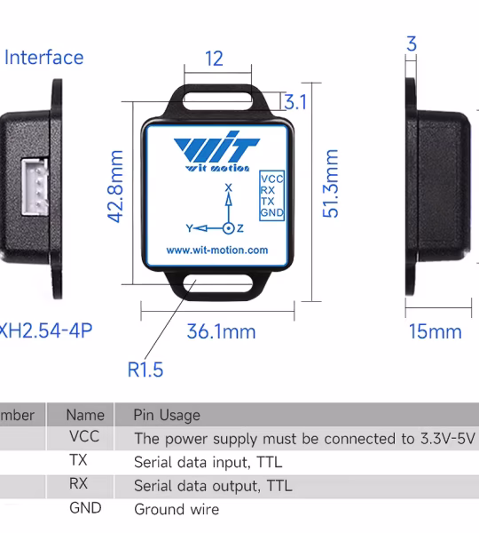WITMOTION WT901C-TTL 9-Axis Vibration Inclinometer Accelerometer