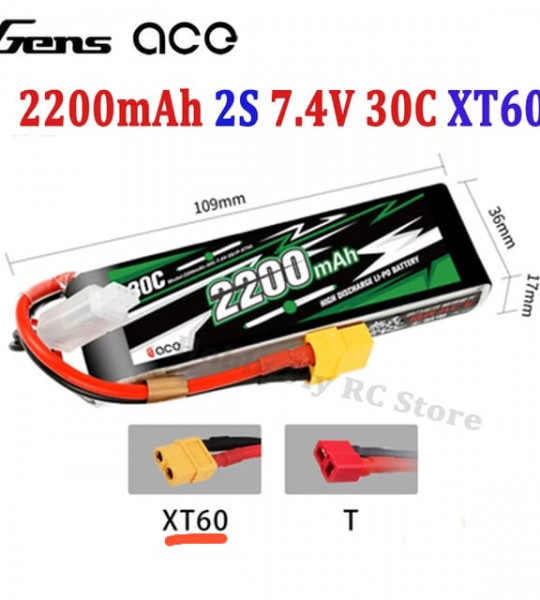 ace lithium battery 2200mah 30c 2s 7.4v xt60 plug